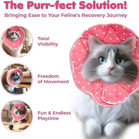 SunGrow Polka Dot Pet Soft Adjustable Recovery Cone | NWT | M | Pink White - Picture 8 of 16